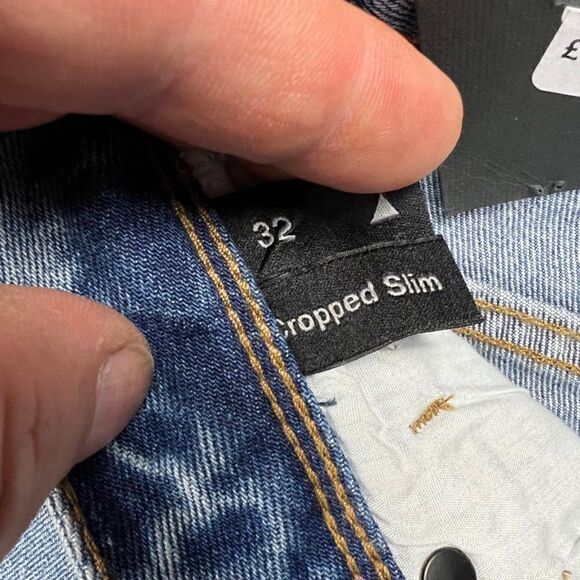 Abrand Jeans Mens 32 Relaxed Slim Taper Ankle Cropped Blue Denim Raw Hem NWT - Picture 5 of 11